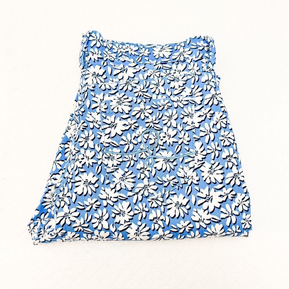 Lilly Pulitzer Flower Printed Denim Jean Pants Wide Leg Size 8